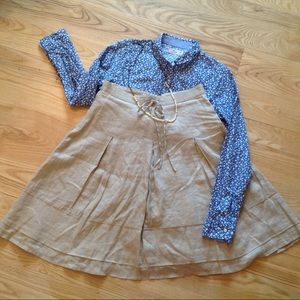 Khaki Linen Midi Full Skirt Banana Republic 4